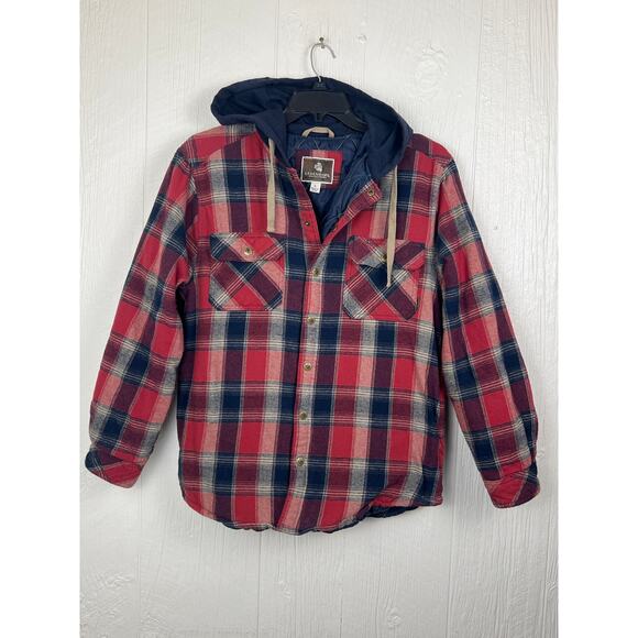 Legendary Outfitters mens large quilted hooded shirt\jacket  Plaid,hand pockets - Picture 3 of 7